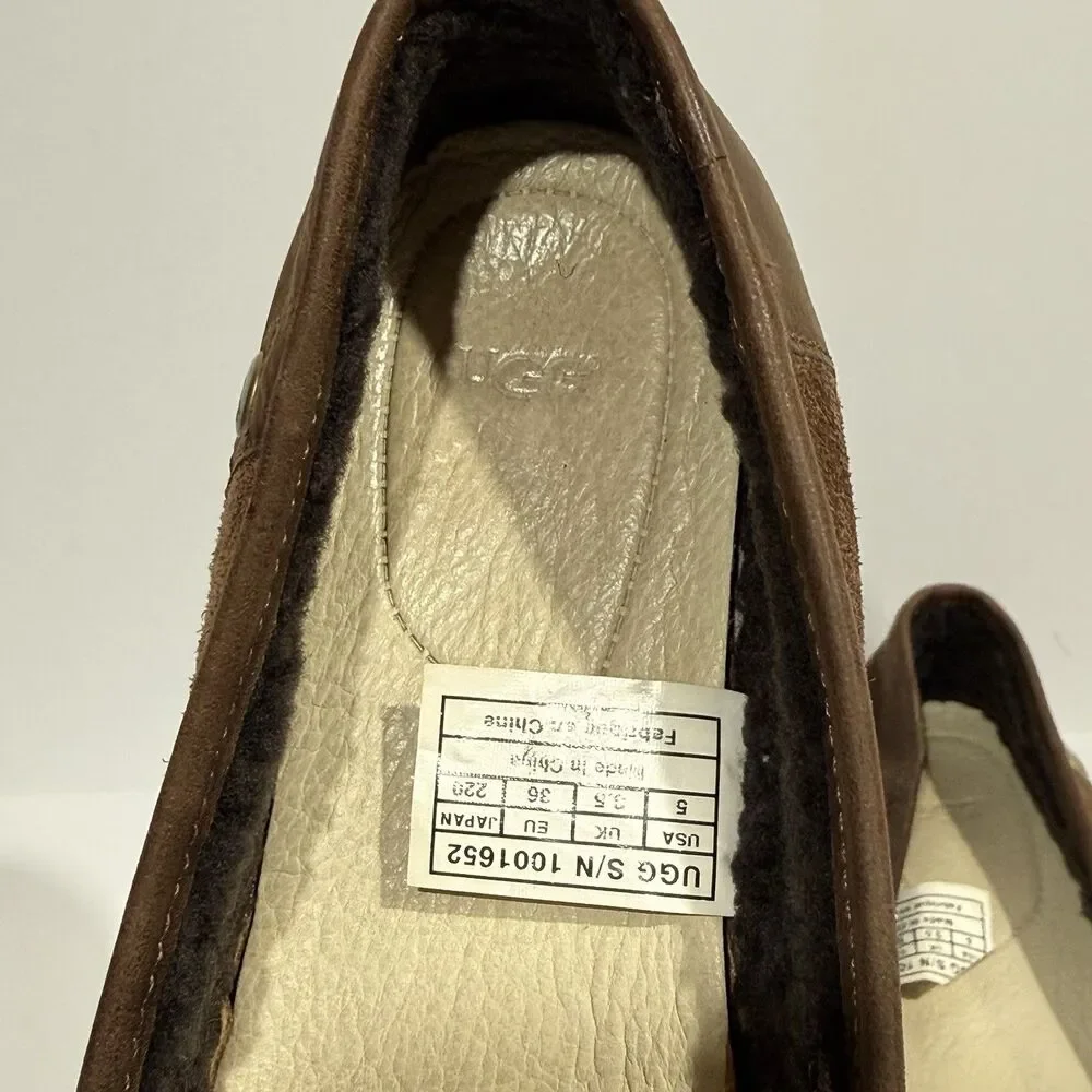 Women’s UGG Shoes Ballet Flats Brown Leather Sheepskin Size 5 - Picture 16 of 16